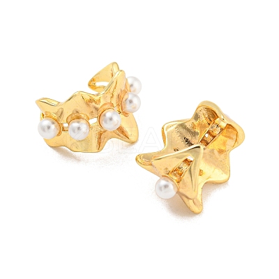 Rack Plating Brass Wave Cuff Earrings with Plastic Pearl EJEW-A028-57G-1