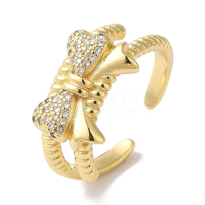 Bowknot Brass Micro Pave Clear Cubic Zirconia Open Cuff Rings for Women LS-RJEW-C098-02G-1