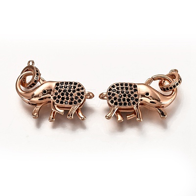 Brass Micro Pave Black Cubic Zirconia Lobster Claw Clasps ZIRC-I052-05-1