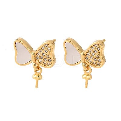 Brass Micro Pave Cubic Zirconia Shell Stud Earrings Findings KK-D363-07G-1