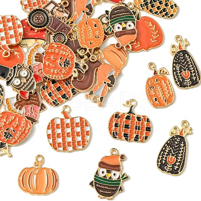 30Pcs 15 Styles Thanksgiving Day Golden Tone Alloy Enamel Pendants ENAM-FS0002-03-1