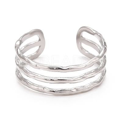 Non-Tarnish 304 Stainless Steel Triple Line Open Cuff Ring for Women RJEW-C025-12P-1