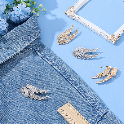 2Pcs Angel Wings Zinc Alloy Rhinestone Brooches for Backpack Clothes Wedding Party JEWB-WR0001-12P-1