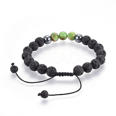Natural Lava Rock and Non-Magnetic Synthetic Hematite Beads Braided Bead Bracelets BJEW-JB03975-1