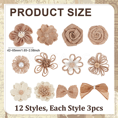 36Pcs 12 Styles Handmade Linen Ornament Accessories PATC-ME0001-12-1