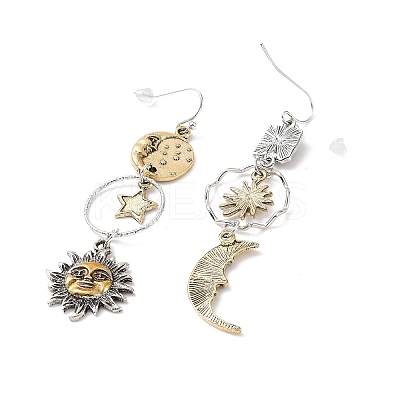 Alloy Moon & Sun & Star Asymmetrical Earrings EJEW-B015-03-1