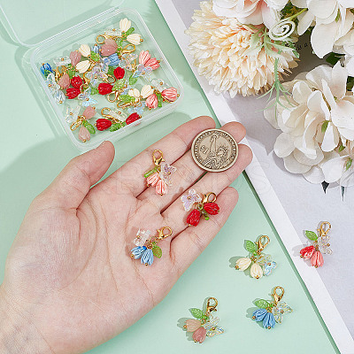 20Pcs 5 Colors Rose Butterfly Resin Pendant Decoration HJEW-GO00218-1