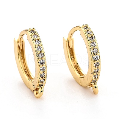 Brass Micro Pave Clear Cubic Zirconia Huggie Hoop Earring Findings LS-EJEW-O107-01G-1