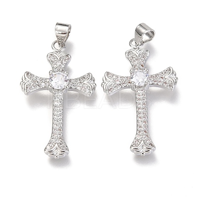 Brass Micro Pave Clear Cubic Zirconia Pendants ZIRC-O038-02P-1