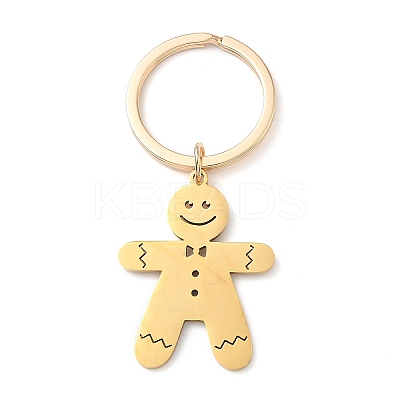 201 Stainless Steel Christmas Gingerbread Man Keychain LS-KEYC-H021-04G-1