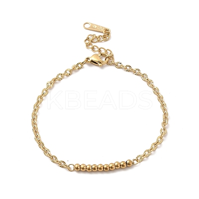 Ion Plating(IP) 304 Stainless Steel Round Beaded Link Bracelet with Oval Link Chains for Women BJEW-G667-09G-1