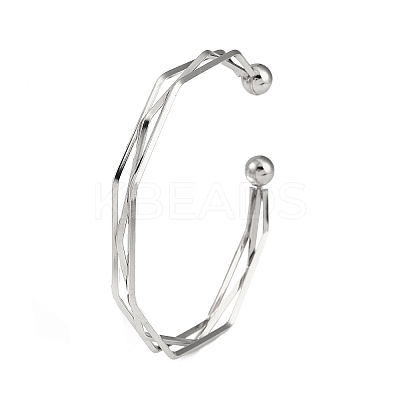 Non-Tarnish 304 Stainless Steel 3 Line Open Cuff Bangles for Women BJEW-S155-01P-1
