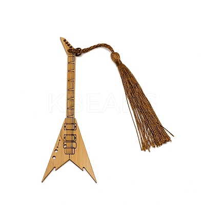 Guitar Bamboo Bookmarks with Tassels for Book Lover AJEW-WH0034-37-1