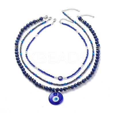 3Pcs 3 Style Lampwork Evil Eye Pendant Necklaces Set NJEW-JN04016-1