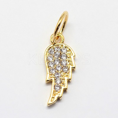 CZ Brass Micro Pave Cubic Zirconia Wing Charms ZIRC-L018-18G-1