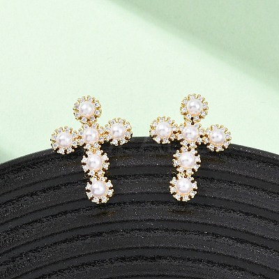 Cross Brass Micro Pave Clear Cubic Zirconia Stud Earrings EJEW-B153-01G-1
