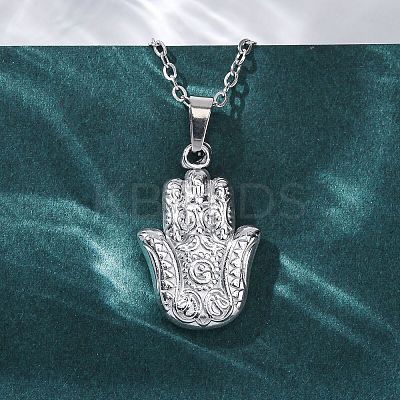Hamsa Hand 304 Stainless Steel Pendant Necklaces NJEW-H059-01P-1