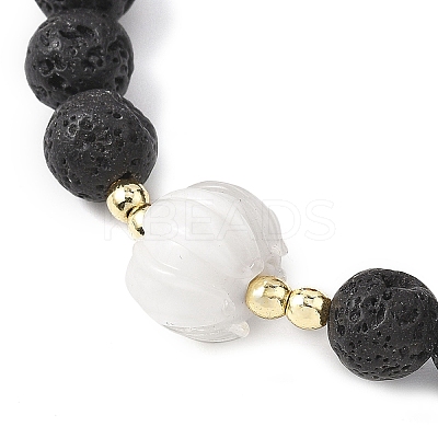 Natural Lava Rock & Lampwork & Mixed Gemstone Round Beads Stretch Bracelets for Women BJEW-JB12788-1