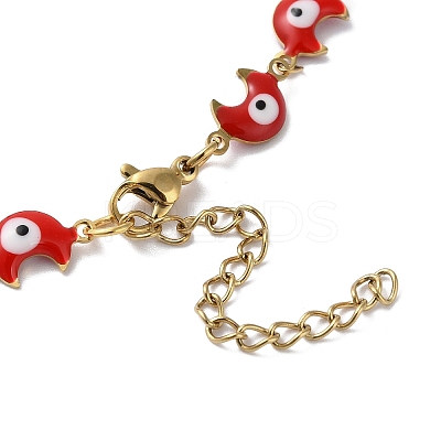 Moon with Evil Eye Enamel Link Chain Necklace NJEW-G117-02G-1