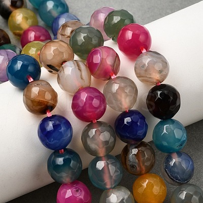 Faceted Natural Dragon Veins Fire Crackle Agate Beads Strands G-F447-10mm-F01-1