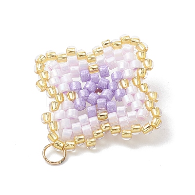 Handmade Glass Seed Beaded Quatrefoil Pattern Pendants PALLOY-MZ00965-02-1