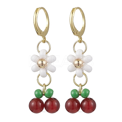 Natural Carnelian Beads & Glass Seed Dangle Hoop Earrings EJEW-MZ00309-02-1