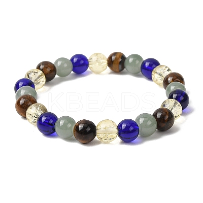 Natural Tiger Eye & Glass Beads Stretch Bracelets for Women Men BJEW-P398-01C-1