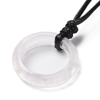Natural Rose Quartz Ring Pendant Necklace with Waxed Cords NJEW-R262-01A-08-1