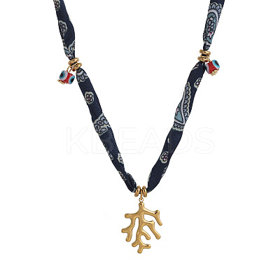 Brass & Evil Eye Resin Pendant Printed Cloth Necklaces FS-WG0AB01-01-1
