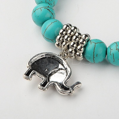 Dyed Synthetic Howlite Elephant Stretch Bracelets BJEW-JB01338-1