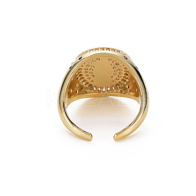Colorful Cubic Zirconia Flat Round with Jesus Wide Band Cuff Ring RJEW-N035-081-NF-1