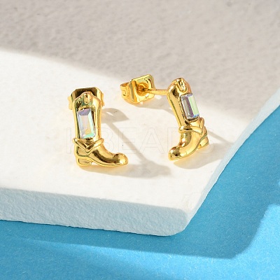 Brass Micro Pave Cubic Zirconia Stud Earrings For Women LS-EJEW-B111-01G-01-1