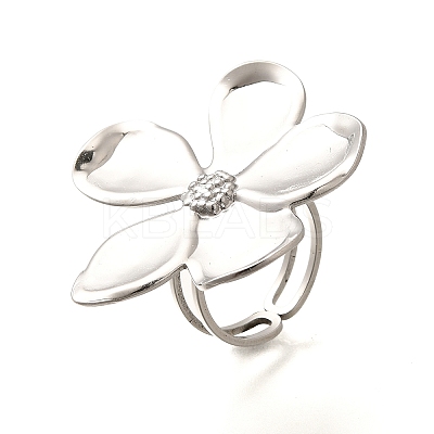 Flower 304 Stainless Steel Open Cuff Ring for Women RJEW-R006-03P-02-1