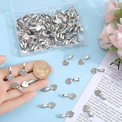 100Pcs Tibetan Style Alloy Heart Glue-on Flat Pad Pendant Bails FIND-SP0001-85-1