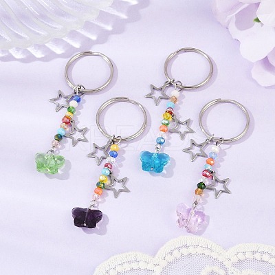 4Pcs Butterfly Glass Pendant Keychain KEYC-JKC01205-1