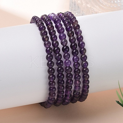 Natural Amethyst Round Bead Stretch Bracelets BJEW-L594-B08-1