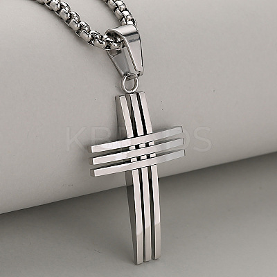 304 Stainless Steel Religion Cross Pendant Necklaces for Men WG31517-03-1