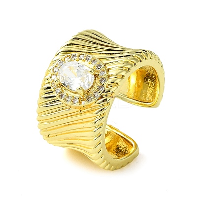 Brass Micro Pave Cubic Zirconia Oval Open Cuff Rings RJEW-K256-05G-1