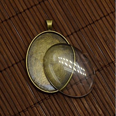 40x30mm Clear Oval Glass Cabochon Cover and Antique Bronze Alloy Blank Pendant Cabochon Settings for DIY Portrait Pendant Making DIY-X0159-AB-FF-1