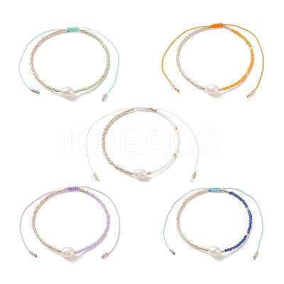 5Pcs 5 Colors Natural Pearl & Glass Seed Braided Bead Bracelets Set for Women BJEW-JB08888-1