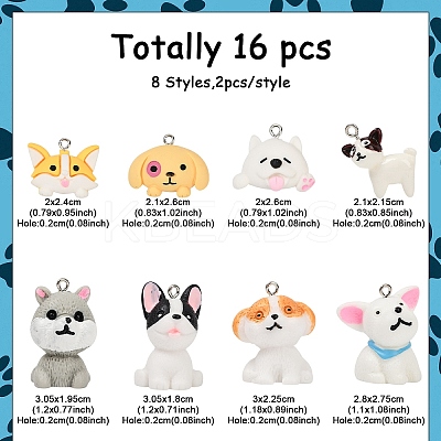 16Pcs 8 Styles Cartoon Opaque Resin Pendants RESI-YW0003-18-1