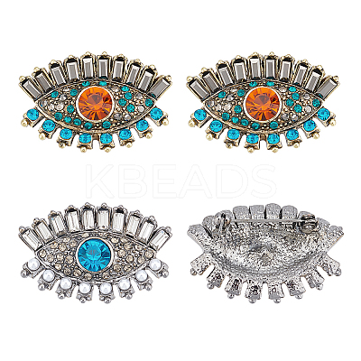 AHADEMAKER 4Pcs 2 Colors Colorful Rhinestone Horse Eye Brooch Pin JEWB-GA0001-08-1