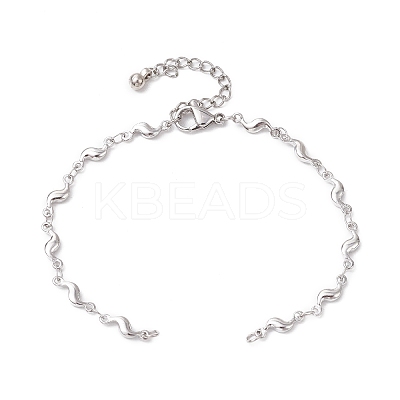 304 Stainless Steel Wave Link Chain Bracelet Making AJEW-JB01303-02-1