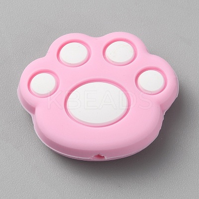 Cat Paw Print Food Grade Eco-Friendly Silicone Focal Beads SIL-WH0012-040I-1