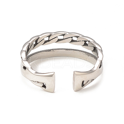 Non-Tarnish 304 Stainless Steel Double Line Open Cuff Ring for Women RJEW-I096-13P-1