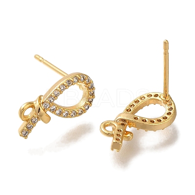 Brass Clear Cubic Zirconia Stud Earrings Finding for Women EJEW-B107-01G-1