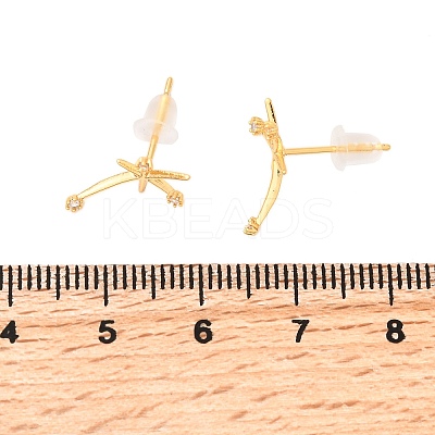 Brass Micro Pave Clear Cubic Zirconia Star Stud Earrings EJEW-C158-02G-1