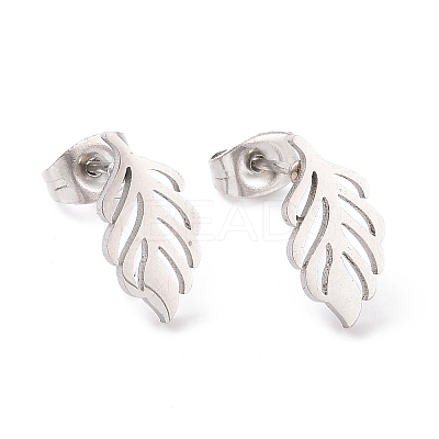 Non-Tarnish 304 Stainless Steel Leaf Stud Earrings for Women EJEW-G328-03P-1