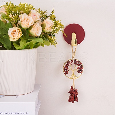 1Pc Wire Wrapped Chips Natural Red Jasper Big Pendant Decorations HJEW-SZ0001-27F-1