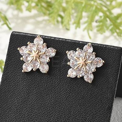 Flower Brass Micro Pave Cubic Zirconia Stud Earrings for Women EJEW-G428-28B-02-1